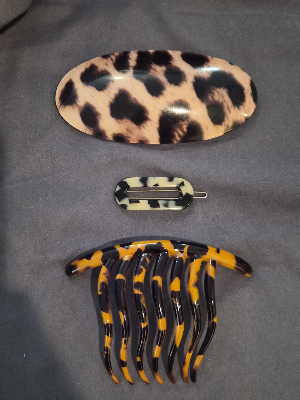 Vintage France Luxe & Charles Wahba Hair Accessories (3) Acetate Animal Print